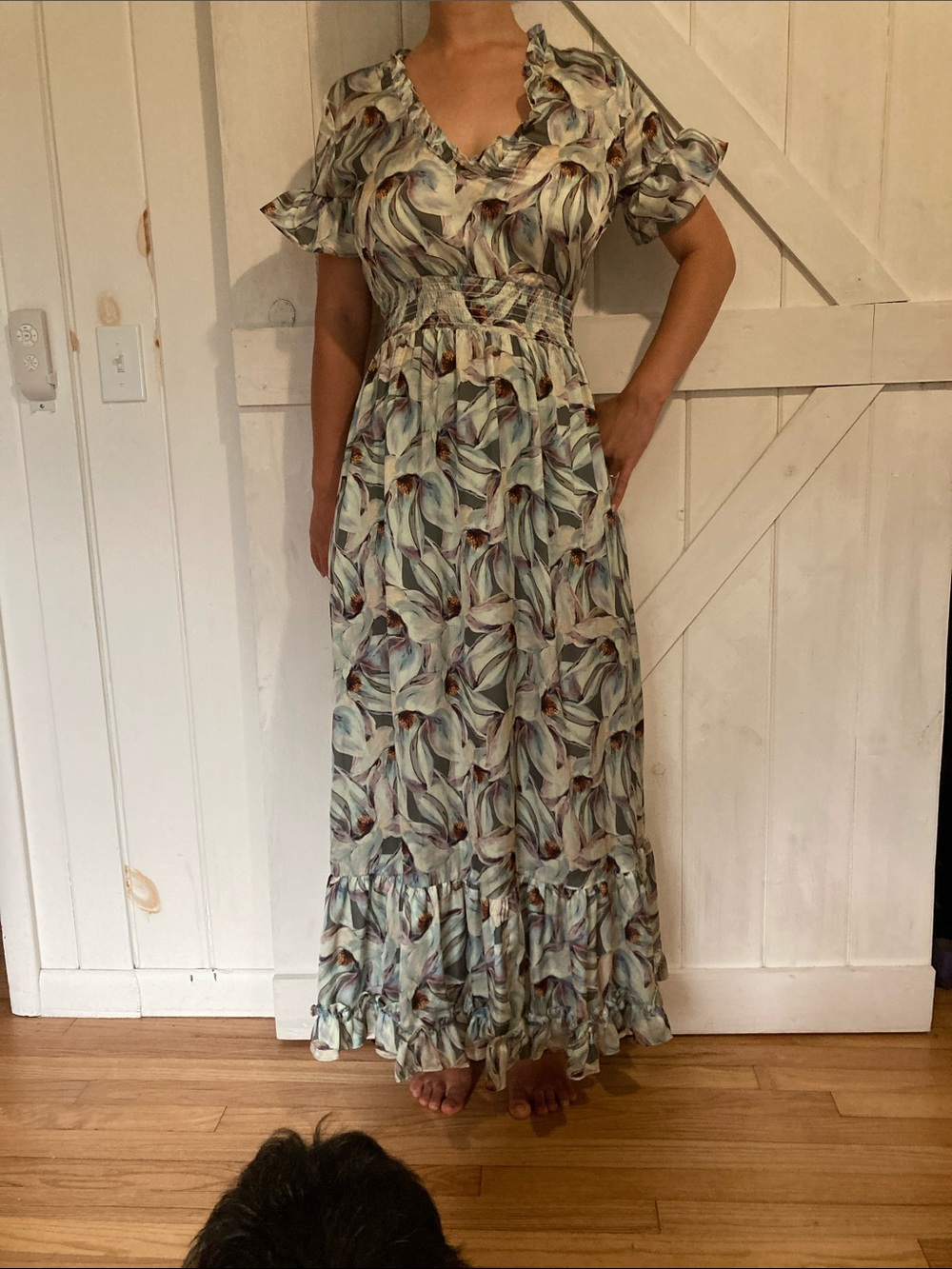 Floral Ruffle Maxi Dress in Sage Green